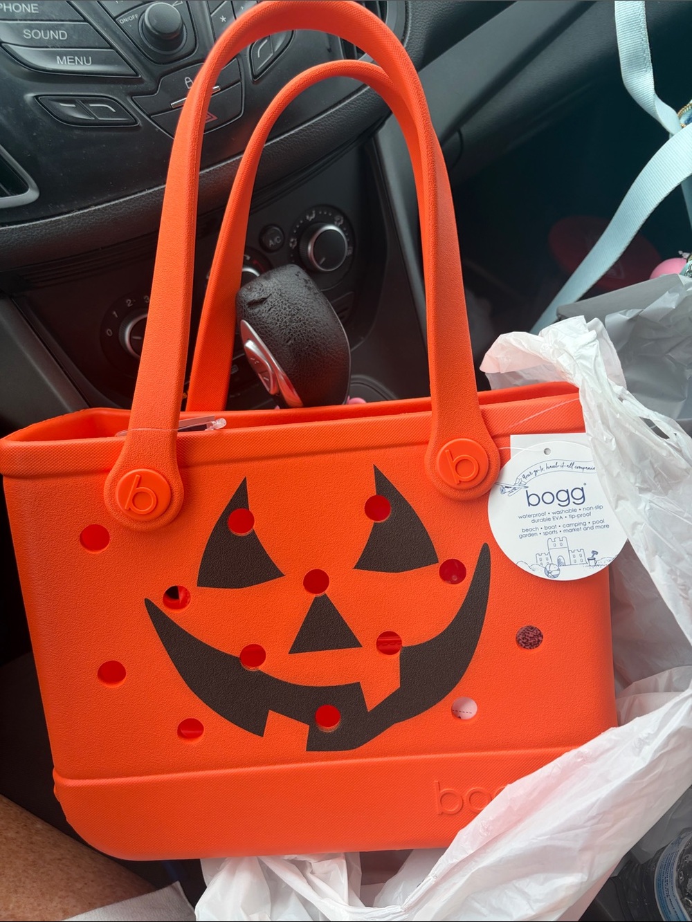 Big Orange Halloween Jack-O'-Lantern mini Tote Bag